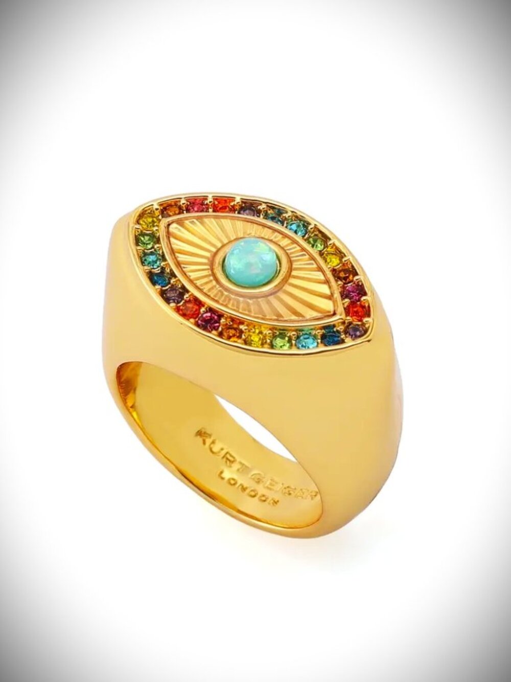 KURT GEIGER LONDON Gold Plated Rainbow Evil Eye Cocktail Ring Size 8